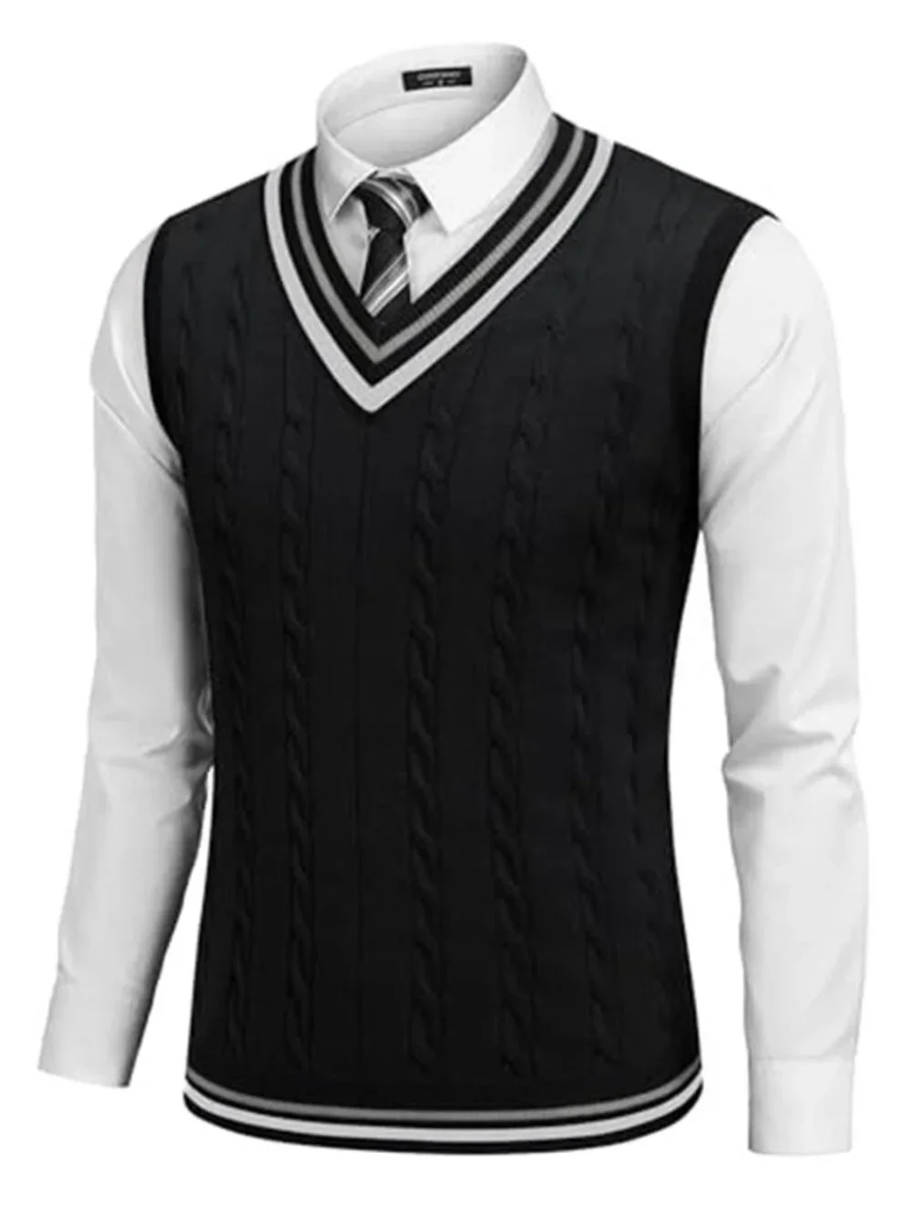 Men's Sweater Vest V Neck Casual Sleeveless Knit Pullover Sweater